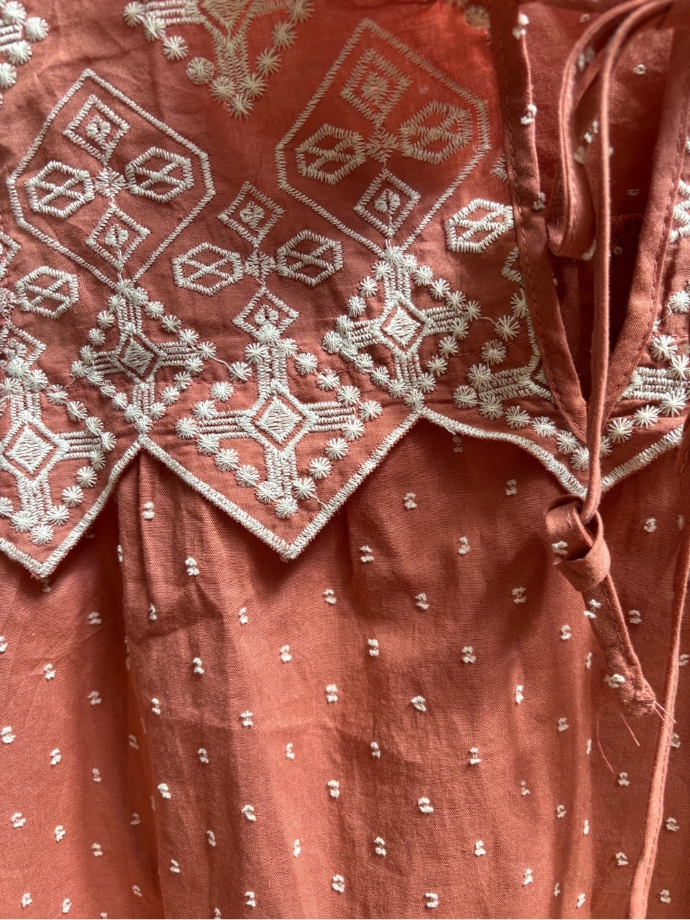 Anthropologie MINE Peach Cottagecore Tie Tank w/ White Embroidery, Size L, NWOT - Picture 4 of 6